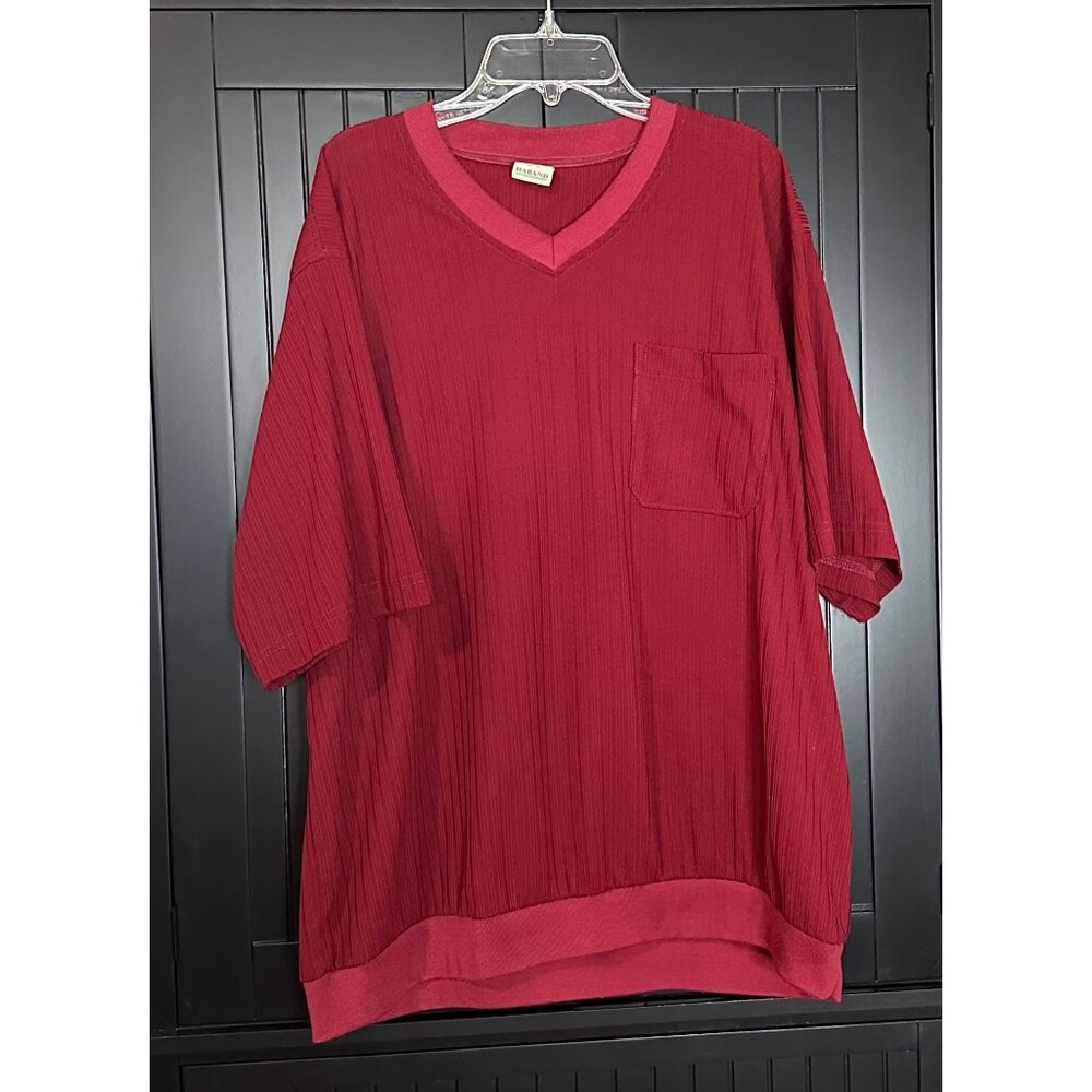 VTG‎ Haband Shirt Men’s XL Ribbed Knit Red V Neck Short Sleeve Pullover Casual